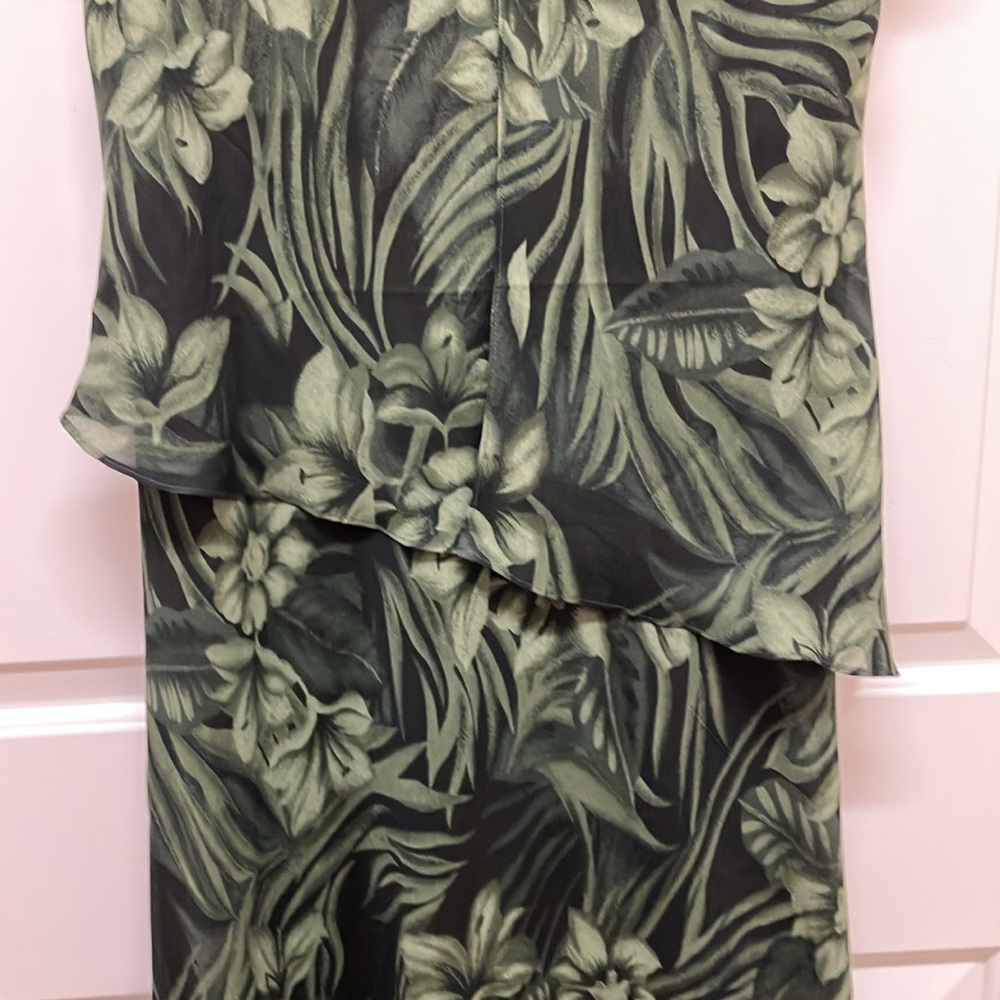 Sears Tradition vintage long dress chiffon flowy floral pattern, green/black - Picture 9 of 13